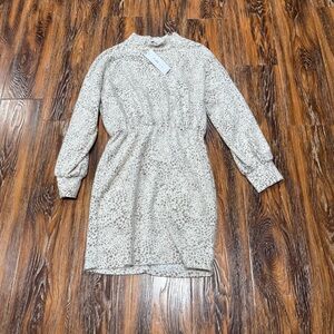 NWT GILLI Cream & Brown Leopard Soft Sweater Dress Size S Leo Foggy Skies